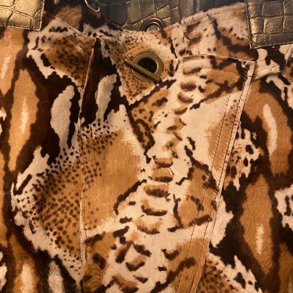 Angeleigh Anastasio Brown Snake Print Tote Bag Pony fur and metallic leather - Picture 2 of 13